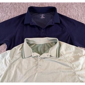 Lot of 2 Fabletics Polo Shirt Men M Blue Green Performance SS Activewear Nylon